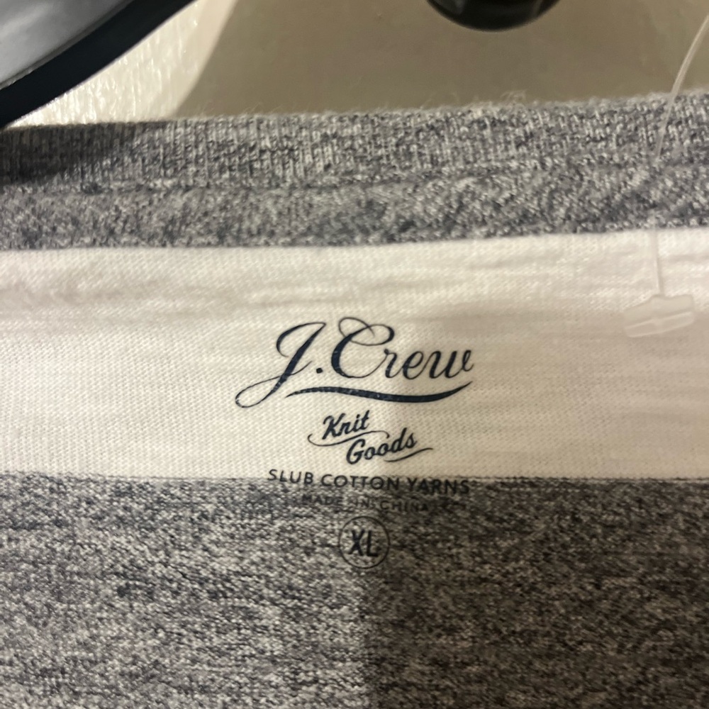 J. Crew Gray & White Wide-Stripe Short Sleeve Pocket Tee - Picture 3 of 3